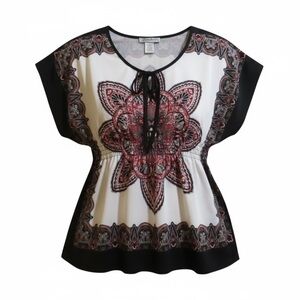 Claudia Richard Bohemian Black White Blouse Red Blouse Size XL